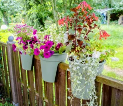 KHW Pflanzkübel & Blumenkästen - Kunststoff-Geländertopf Flowerclip, rund, ca. Ø27/H27 cm, 3er-Set Grün