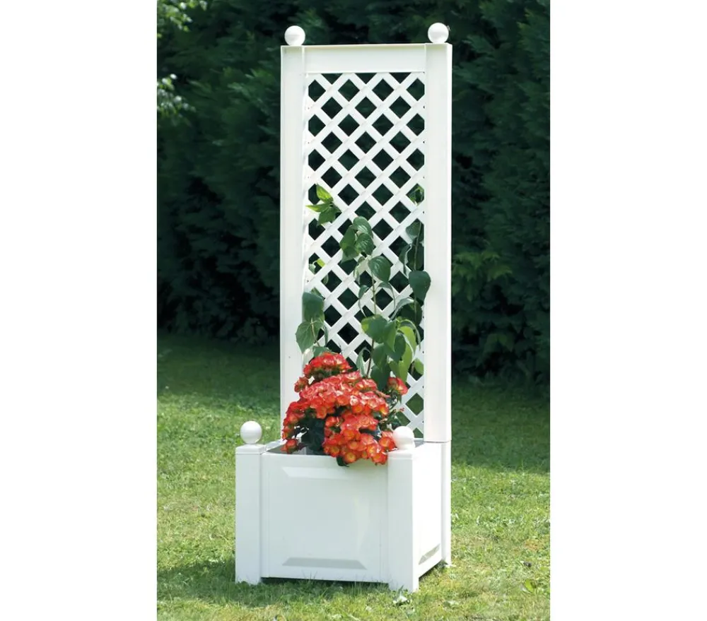 KHW Kunststoff-Pflanzkasten mit Spalier, 43 x 43 x 140 cm Dunkelgrau Outlet