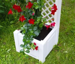 KHW Pflanzkübel & Blumenkästen - Kunststoff-Pflanzkasten mit Spalier, 43 x 43 x 140 cm Weiß