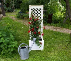 KHW Pflanzkübel & Blumenkästen - Kunststoff-Pflanzkasten mit Spalier, 43 x 43 x 140 cm Weiß