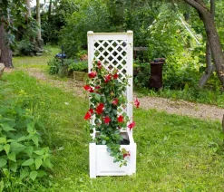 KHW Pflanzkübel & Blumenkästen - Kunststoff-Pflanzkasten mit Spalier, 43 x 43 x 140 cm Weiß