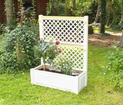 KHW Pflanzkübel & Blumenkästen - Kunststoff-Pflanz mit Spalier, ca. B100/H140/T43 cm Weiß