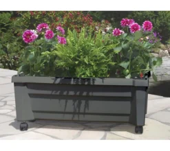 KHW Pflanzkübel & Blumenkästen - Kunststoff-Pflanzkasten Calypso inkl. Bewässerungssystem Dunkelgrau