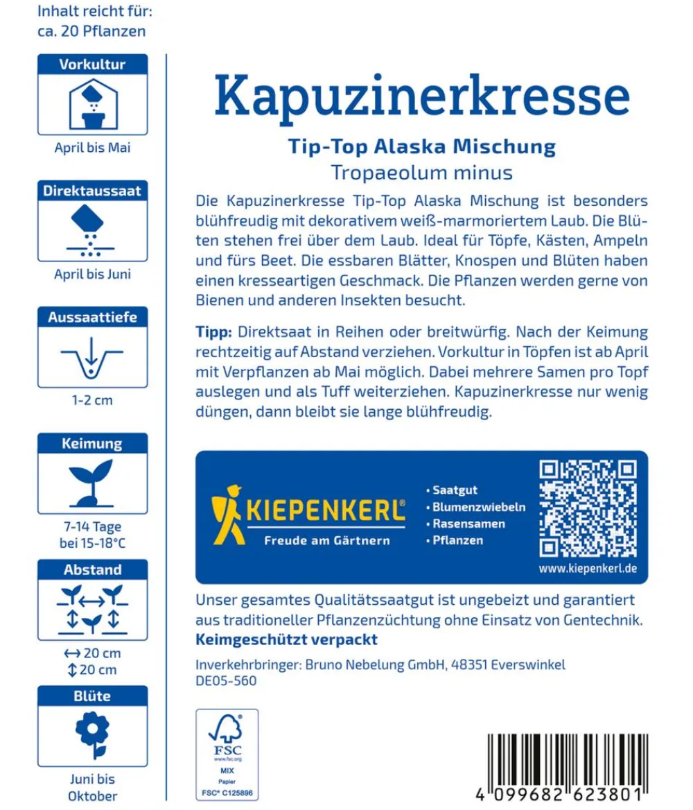 Nebelung/Kiepenkerl Blumensamen > Kiepenkerl Saatgut Kapuzinerkresse Tip Top Alaska Mix
