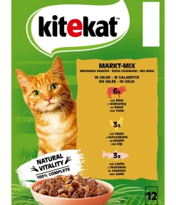 Kitekat® Nassfutter Katze - Nassfutter für Katzen Multipack Markt-Mix in Gelee, Adult, 12 x 85 g