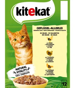 Kitekat® Nassfutter Katze - Nassfutter für Katzen Multipack Geflügel-Allerlei in Gelee, Adult, 12 x 85 g