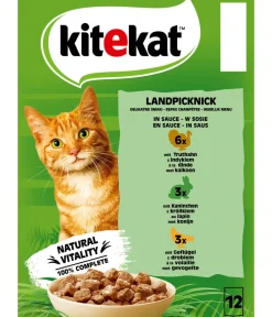 Kitekat® Nassfutter Katze - Nassfutter für Katzen Multipack Landpicknick in Sauce, Adult, 12 x 85 g