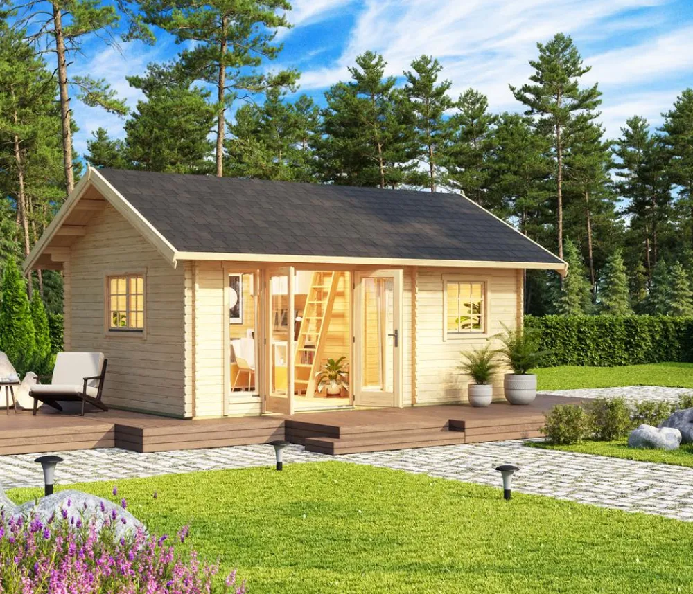 Lasita Maja Blockbohlenhaus Caroline 2.1, ca. B675/H330,6/T489,9 cm Natur Hot