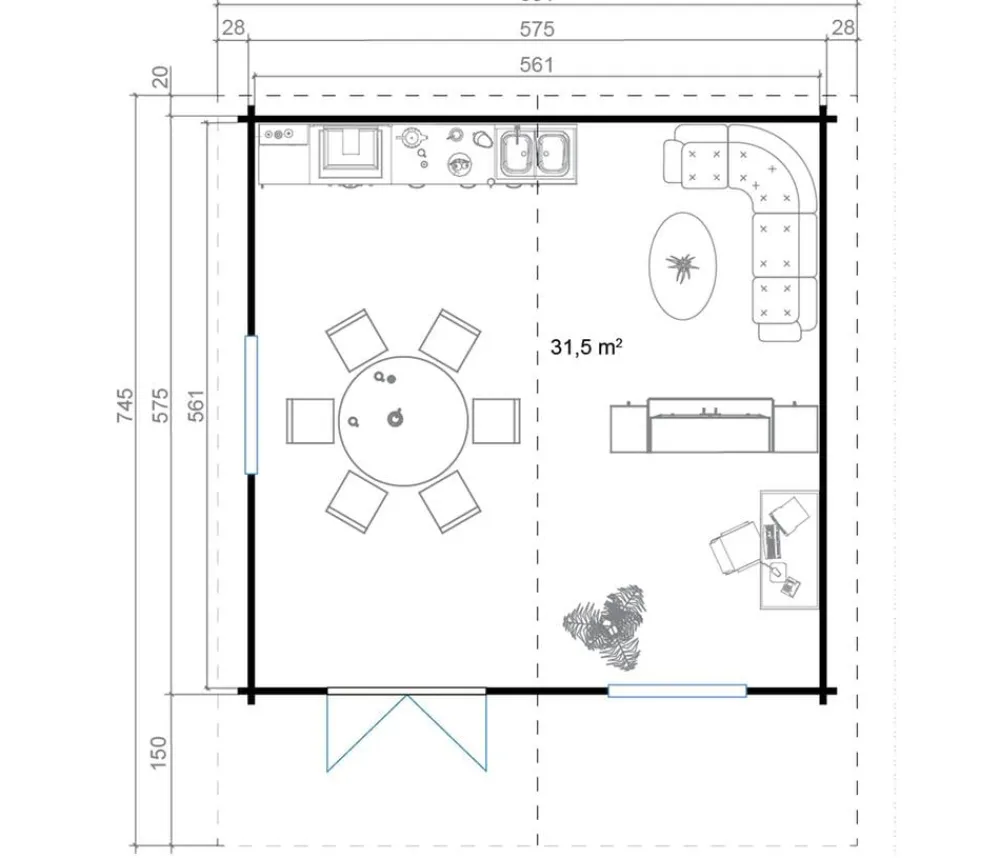Lasita Maja Blockbohlenhaus Zanzibar, ca. B635/H306/T745 cm Natur Discount