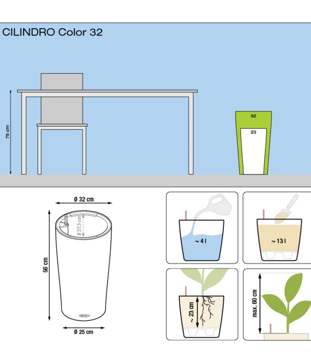 LECHUZA® CILINDRO Color, All-in-One Set Dunkelgrau Clearance