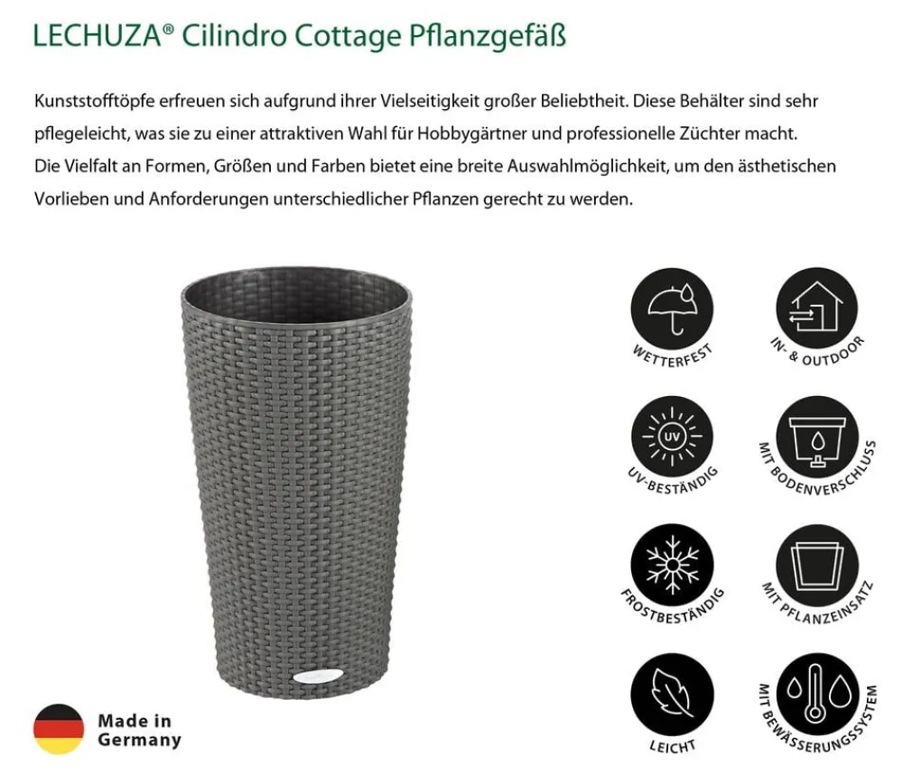 LECHUZA® Lechuza Pflanzgefäße & Töpfe|Blumentöpfe & Übertöpfe - Cilindro Cottage Pflanzgefäß, rund Dunkelgrau