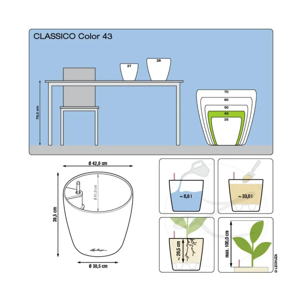LECHUZA® CLASSICO Color, All-in-One-Set Dunkelgrau New