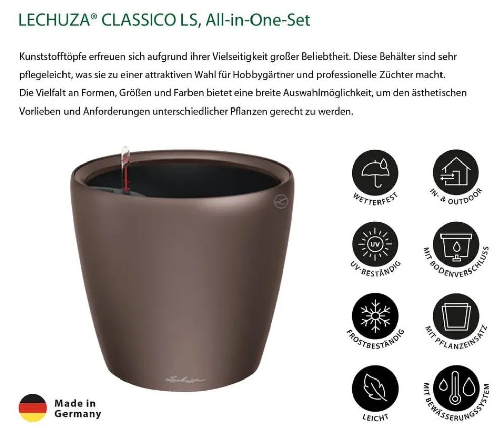 LECHUZA® Lechuza Pflanzgefäße & Töpfe|Lechuza Tischgefäße - CLASSICO LS, All-in-One-Set Dunkelgrau