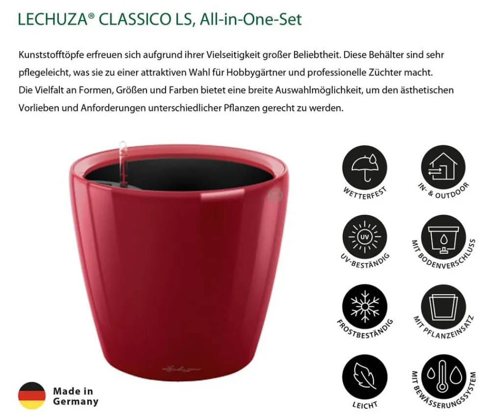 LECHUZA® Lechuza Pflanzgefäße & Töpfe|Lechuza Tischgefäße - CLASSICO LS, All-in-One-Set Dunkelrot