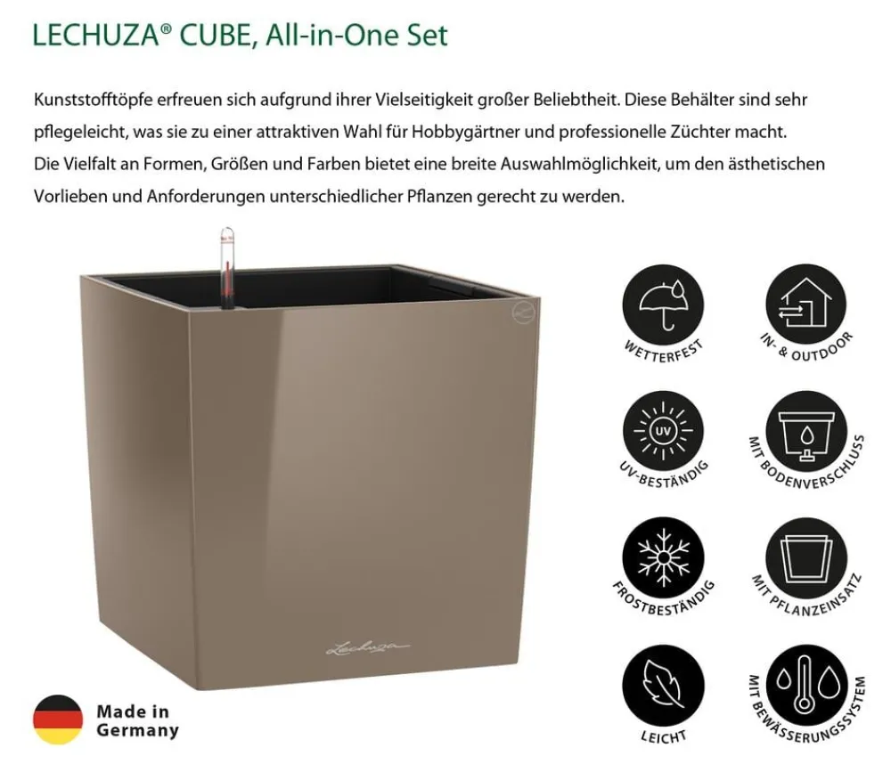 LECHUZA® CUBE, All-in-One Set Taupe Best