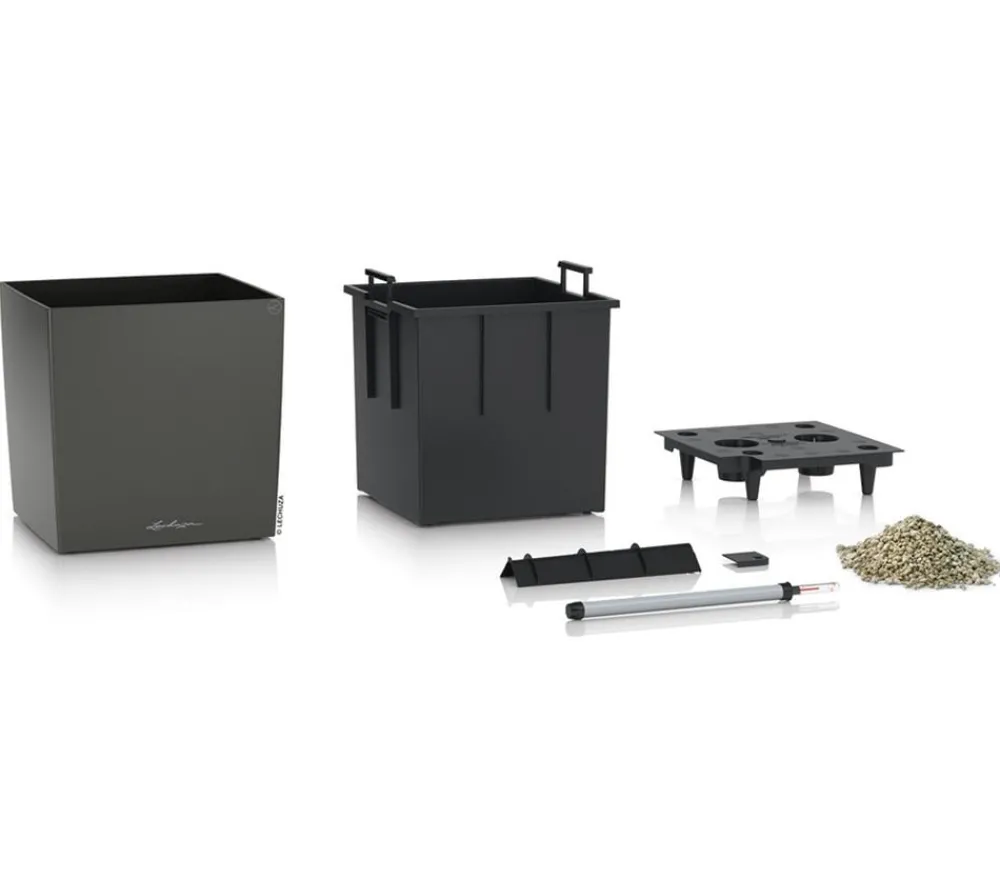 LECHUZA® Lechuza Tischgefäße|Lechuza Pflanzgefäße & Töpfe - CUBE, All-in-One Set Dunkelgrau