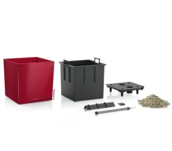 LECHUZA® Lechuza Tischgefäße|Lechuza Pflanzgefäße & Töpfe - CUBE, All-in-One Set Dunkelrot