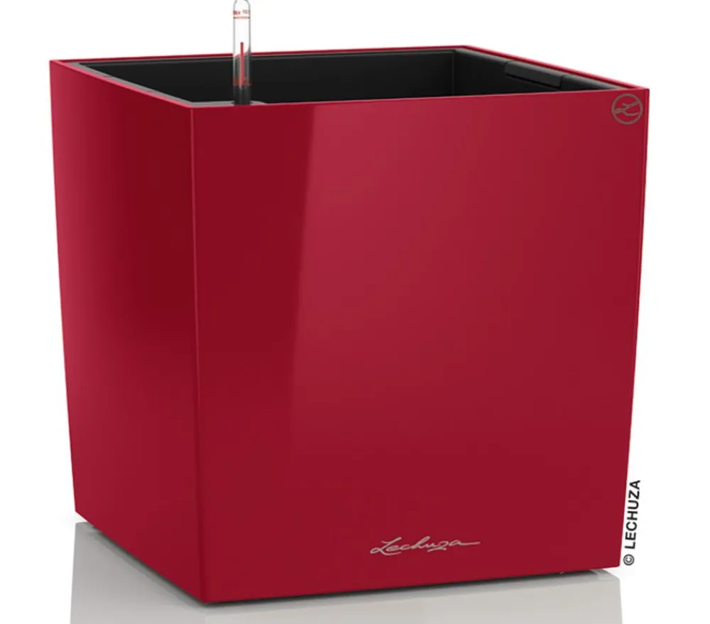 LECHUZA® Lechuza Tischgefäße|Lechuza Pflanzgefäße & Töpfe - CUBE, All-in-One Set Dunkelrot