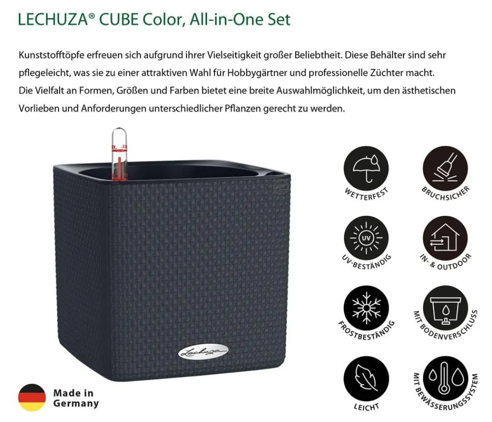LECHUZA® Lechuza Tischgefäße|Lechuza Pflanzgefäße & Töpfe > CUBE Color, All-in-One Set