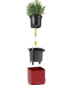LECHUZA® Lechuza Tischgefäße|Lechuza Pflanzgefäße & Töpfe - CUBE Premium, All-in-One Set, matt Rot