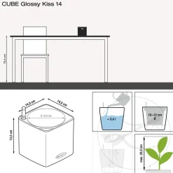 LECHUZA® Lechuza Tischgefäße|Lechuza Pflanzgefäße & Töpfe - CUBE Premium, All-in-One Set, hochglanz Dunkelgrau