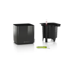 LECHUZA® Lechuza Tischgefäße|Lechuza Pflanzgefäße & Töpfe - CUBE Premium, All-in-One Set, hochglanz Dunkelgrau