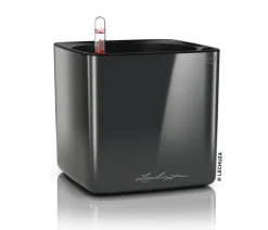 LECHUZA® Lechuza Tischgefäße|Lechuza Pflanzgefäße & Töpfe - CUBE Premium, All-in-One Set, hochglanz Dunkelgrau
