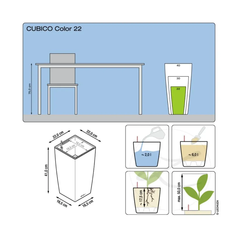 LECHUZA® Lechuza Pflanzgefäße & Töpfe|Blumentöpfe & Übertöpfe > CUBICO Color, All-in-One-Set