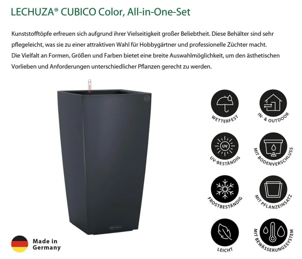LECHUZA® CUBICO Color, All-in-One-Set Dunkelgrau