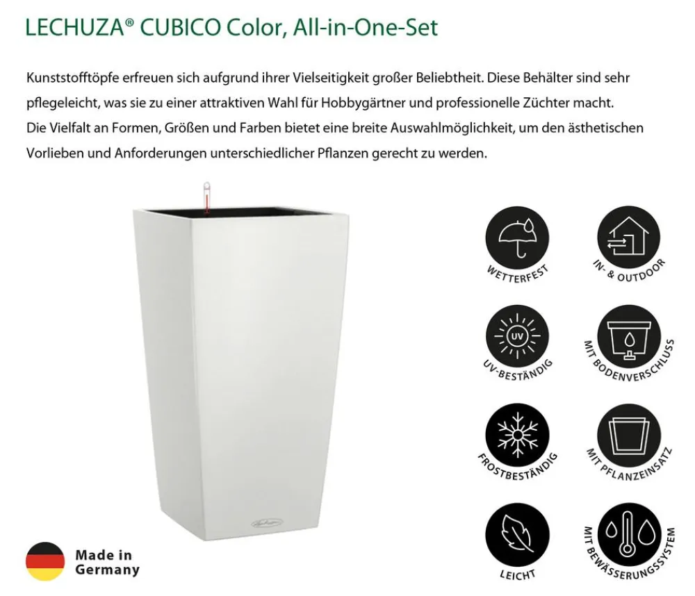 LECHUZA® Lechuza Pflanzgefäße & Töpfe|Blumentöpfe & Übertöpfe - CUBICO Color, All-in-One-Set Weiß