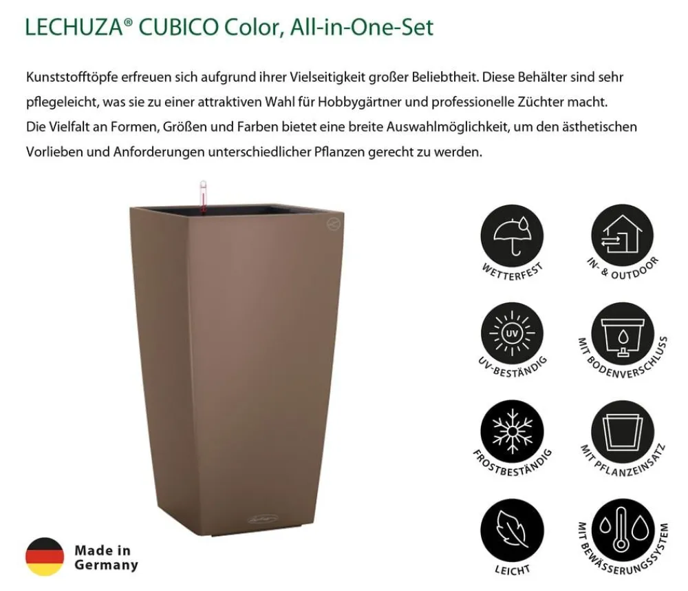 LECHUZA® Lechuza Pflanzgefäße & Töpfe|Blumentöpfe & Übertöpfe - CUBICO Color, All-in-One-Set Braun
