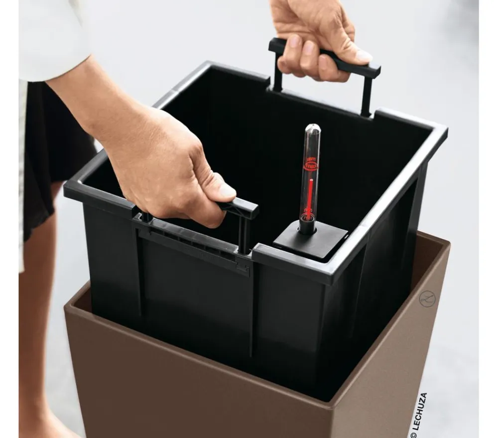 LECHUZA® Lechuza Pflanzgefäße & Töpfe|Blumentöpfe & Übertöpfe - CUBICO Color, All-in-One-Set Braun