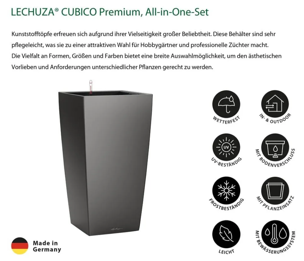 LECHUZA® CUBICO Premium, All-in-One-Set Dunkelgrau Best