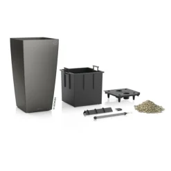 LECHUZA® Lechuza Pflanzgefäße & Töpfe|Blumentöpfe & Übertöpfe - CUBICO Premium, All-in-One-Set Dunkelgrau