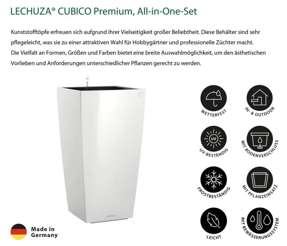 LECHUZA® Lechuza Pflanzgefäße & Töpfe|Blumentöpfe & Übertöpfe - CUBICO Premium, All-in-One-Set Weiß