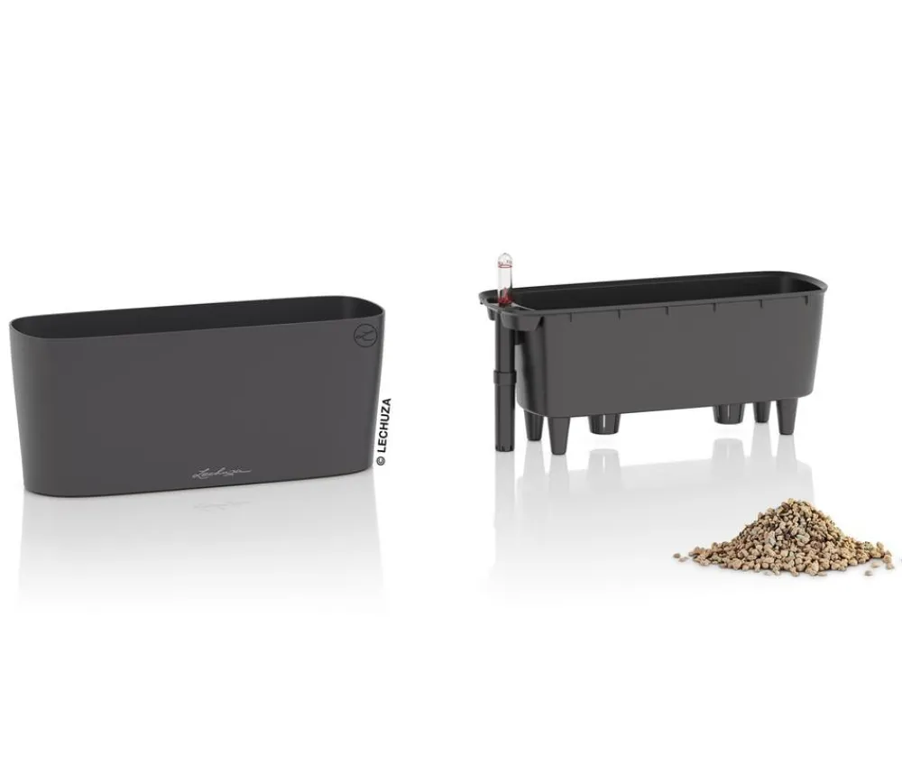 LECHUZA® Lechuza Tischgefäße|Lechuza Pflanzgefäße & Töpfe - DELTA, All-in-One-Set, matt Dunkelgrau