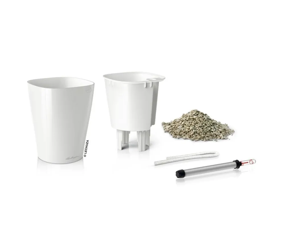 LECHUZA® Lechuza Tischgefäße|Lechuza Pflanzgefäße & Töpfe - DELTINI, All-in-One-Set, hochglanz Weiß