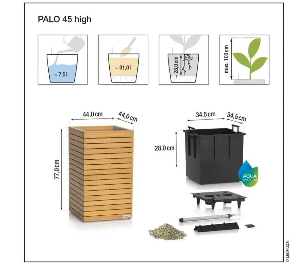 LECHUZA® Lechuza Pflanzgefäße & Töpfe|Blumentöpfe & Übertöpfe > Holz-Kasten PALO Natural Wood 45, quadratisch
