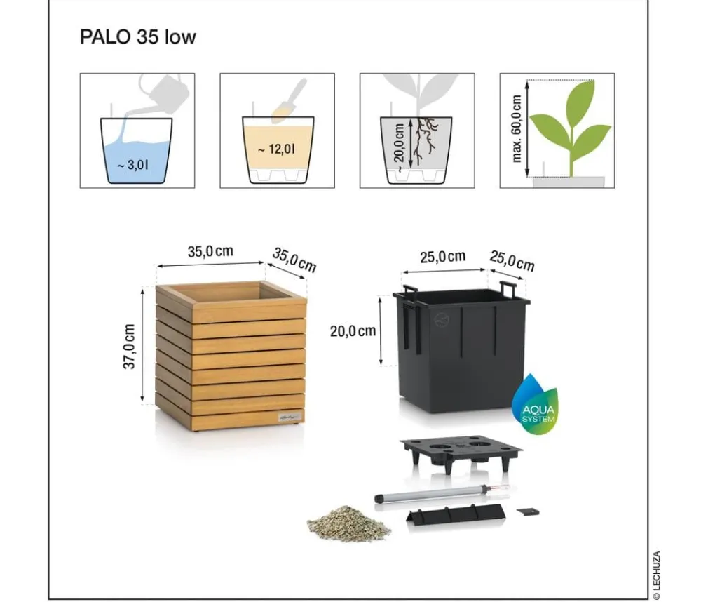 LECHUZA® Lechuza Pflanzgefäße & Töpfe|Blumentöpfe & Übertöpfe > Holz-Kasten PALO Natural Wood 35, quadratisch