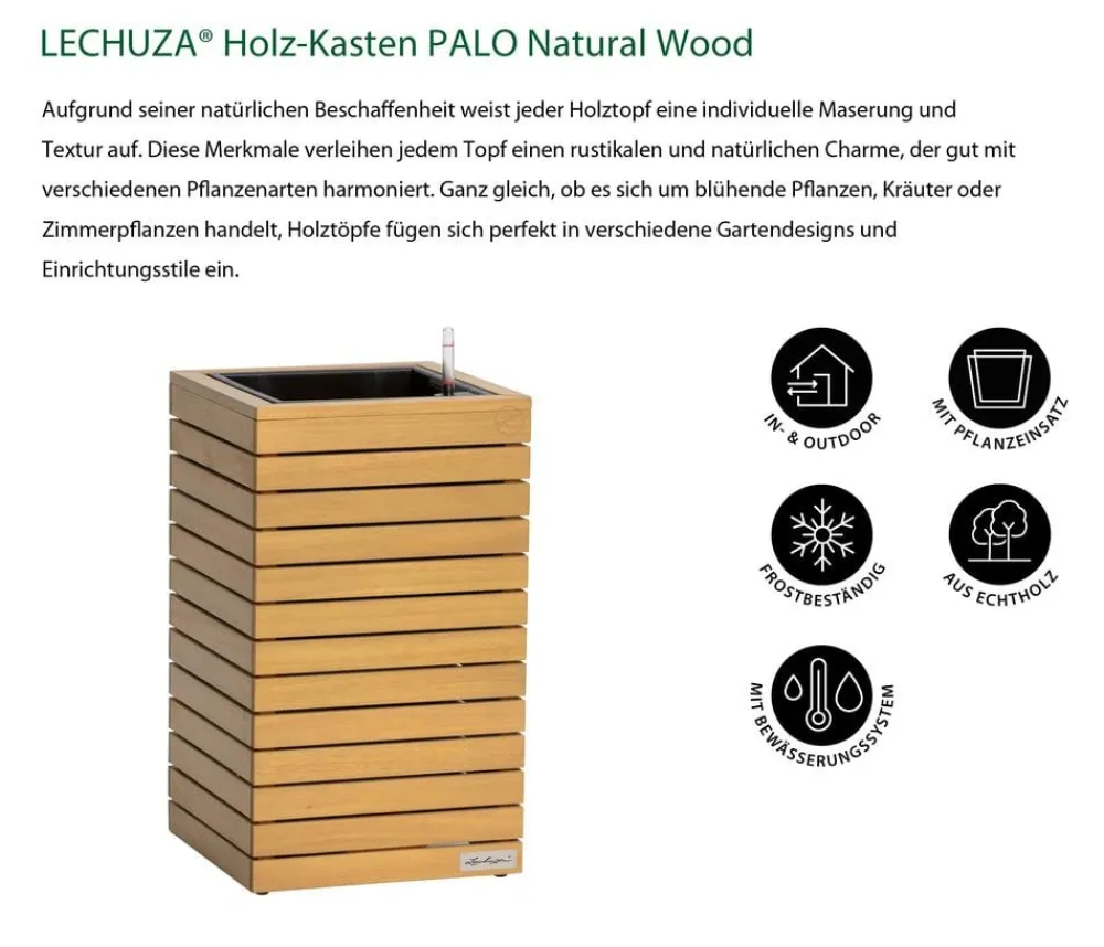 LECHUZA® Lechuza Pflanzgefäße & Töpfe|Blumentöpfe & Übertöpfe - Holz-Kasten PALO Natural Wood 35, quadratisch Hellbraun