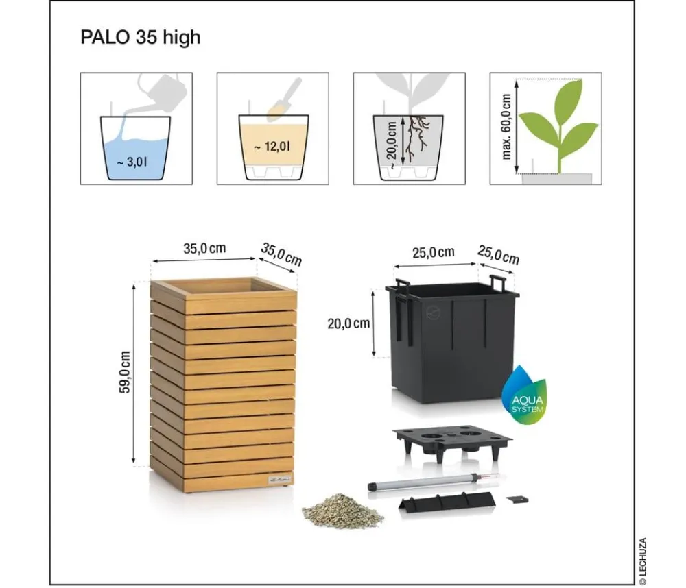 LECHUZA® Lechuza Pflanzgefäße & Töpfe|Blumentöpfe & Übertöpfe - Holz-Kasten PALO Natural Wood 35, quadratisch Hellbraun
