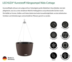 LECHUZA® Lechuza Pflanzgefäße & Töpfe - Kunststoff-Hängeampel Nido Cottage inkl. Pflanzeinsatz, rund, ca. Ø36,3/H24,2 cm Dunkelbraun