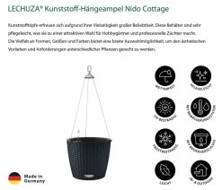 LECHUZA® Lechuza Pflanzgefäße & Töpfe|Blumenampeln & -Schalen - Kunststoff-Hängeampel Nido Cottage Schwarz