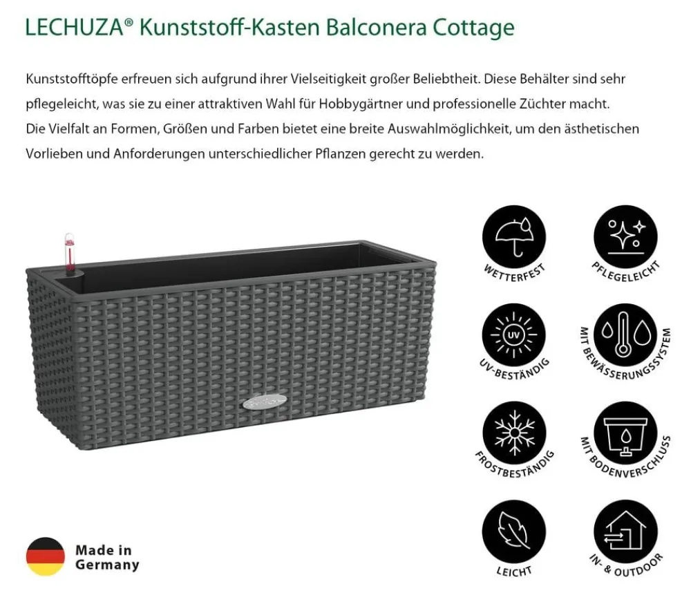 LECHUZA® Pflanzkübel & Blumenkästen|Lechuza Pflanzgefäße & Töpfe - Kunststoff-Kasten Balconera Cottage, rechteckig Dunkelgrau