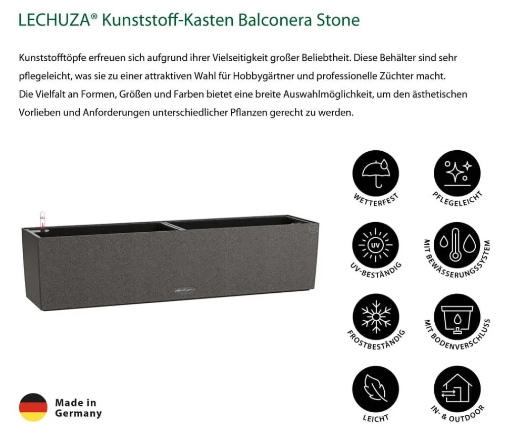 LECHUZA® Pflanzkübel & Blumenkästen|Lechuza Pflanzgefäße & Töpfe > Kunststoff-Kasten Balconera Stone, rechteckig