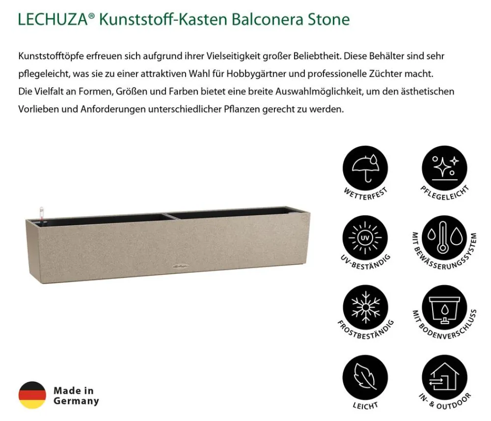 LECHUZA® Kunststoff-Kasten Balconera Stone, rechteckig Beige Best