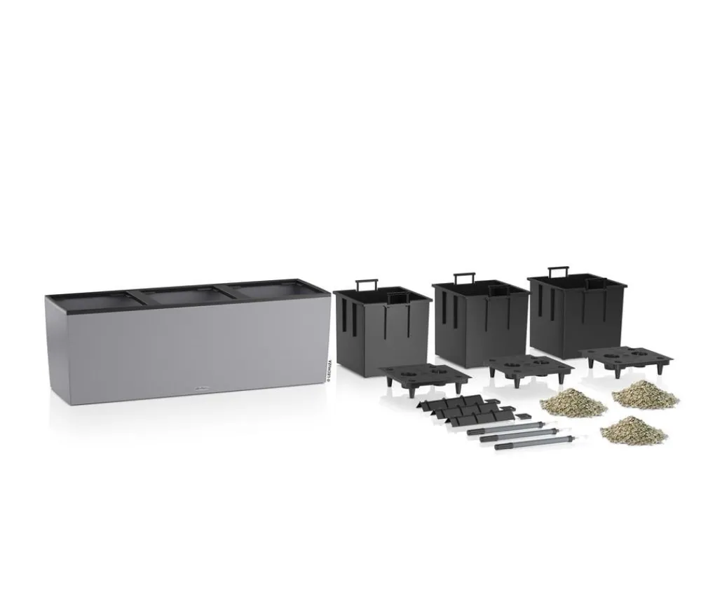 LECHUZA® Kunststoff-Kasten Trio Stone inkl. Pflanzeinsatz, rechteckig, ca. B132,5/H46,5/T44,5 cm Grau Best