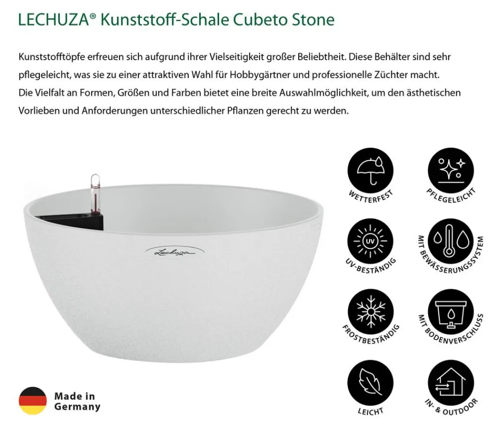 LECHUZA® Kunststoff-Schale 'Cubeto Stone', rund Weiß Discount