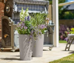 LECHUZA® Kunststoff-Säule Cilindro Cottage inkl. Pflanzeinsatz, konisch Hellbraun Sale