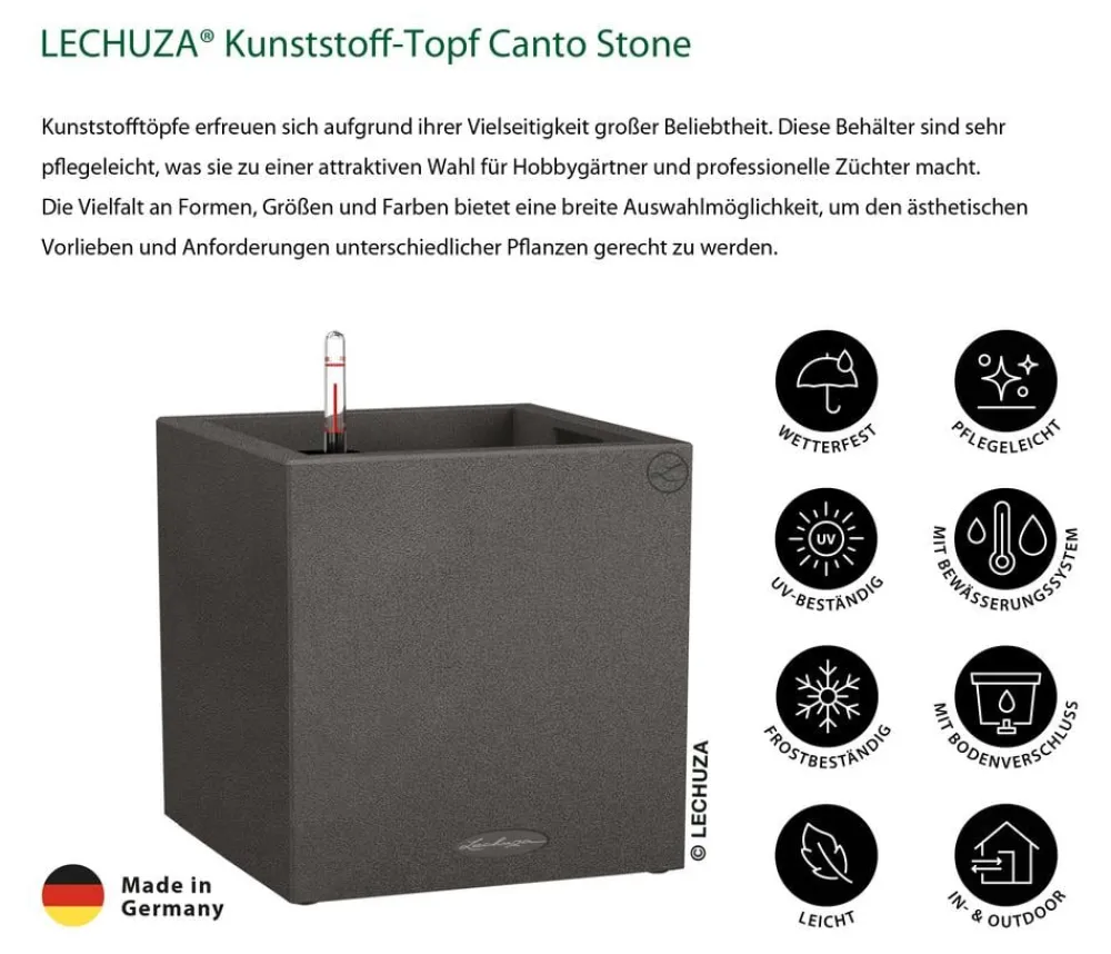 LECHUZA® Lechuza Pflanzgefäße & Töpfe|Blumentöpfe & Übertöpfe - Kunststoff-Topf Canto Stone, quadratisch Dunkelgrau